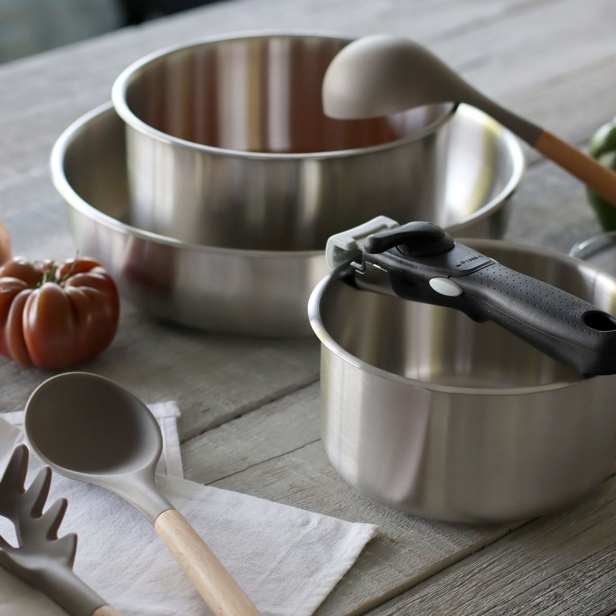 Set 3 casseroles avec poignée en acier inoxydable, IRIS inox, MENASTYL