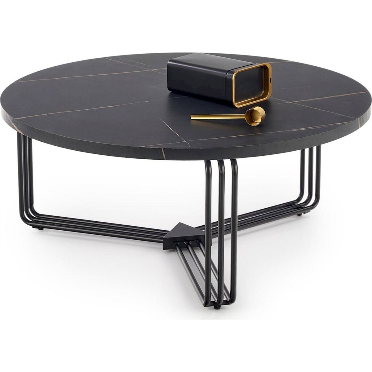 Table basse ronde en métal collection DENSURE noir effet marbre, RECOLLECTION
