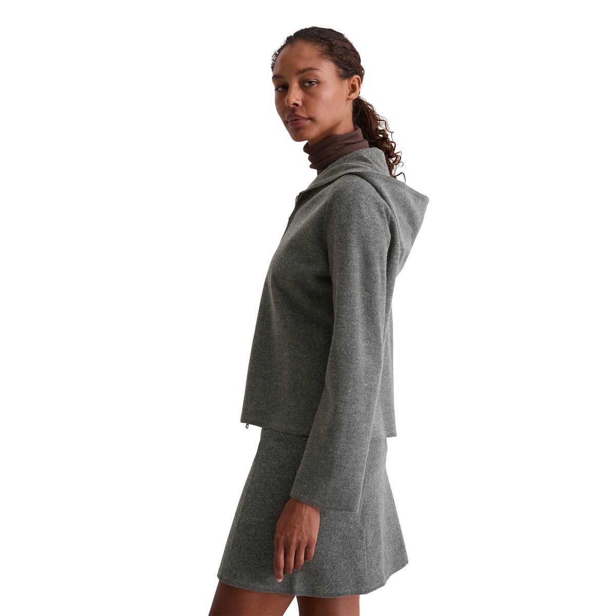 Cardigan zippé loose en laine bouillie gris, MARC O'POLO