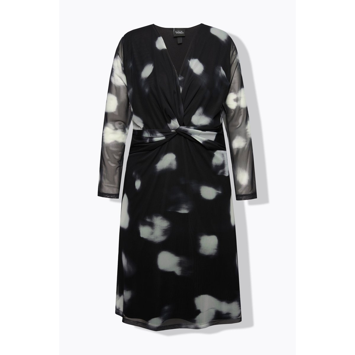 Robe en mesh à col en V et manches longues noir, ULLA POPKEN