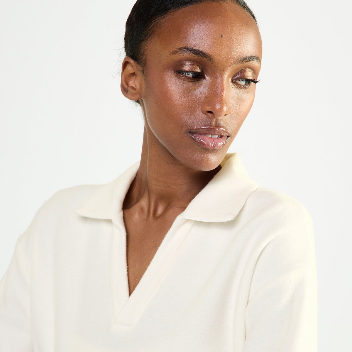 Sweat col polo en polaire RÉCONFORT lait, LAURENCE TAVERNIER