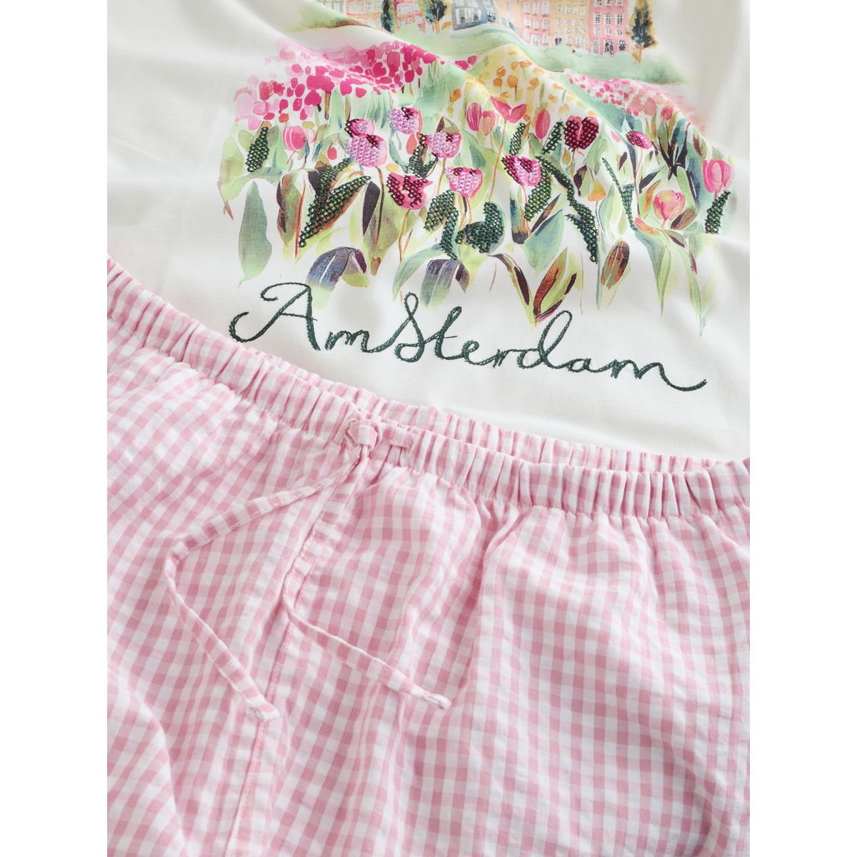Pyjama manches courtes tissé rose amsterdam, NEXT