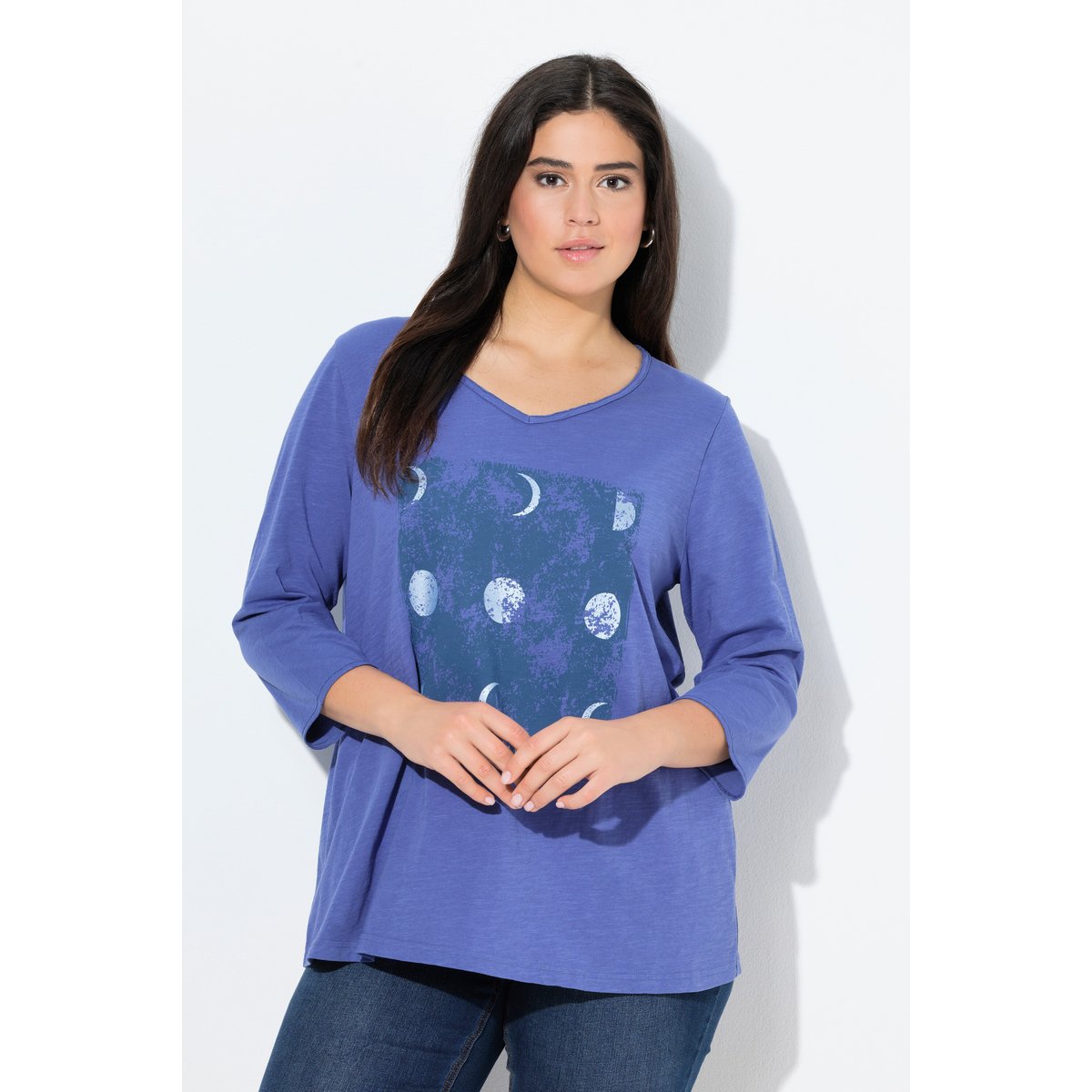 T-shirt imprimé métallisé à col bleu atlantique, ULLA POPKEN