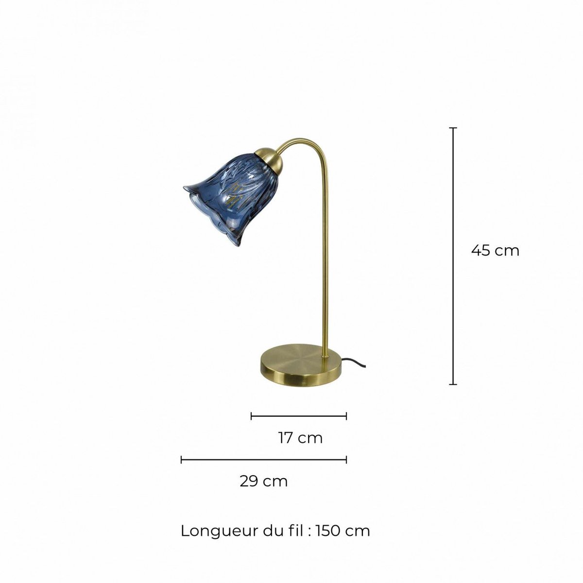 Lampe à poser en métal & verre avec un cordon textile, ARELI bleu, C-CREATION
