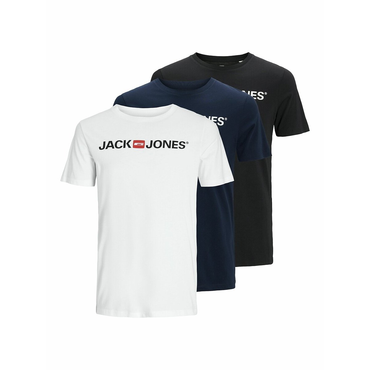 Set van 3 T-shirts met korte mouwen wit + marine + zwart, JACK & JONES
