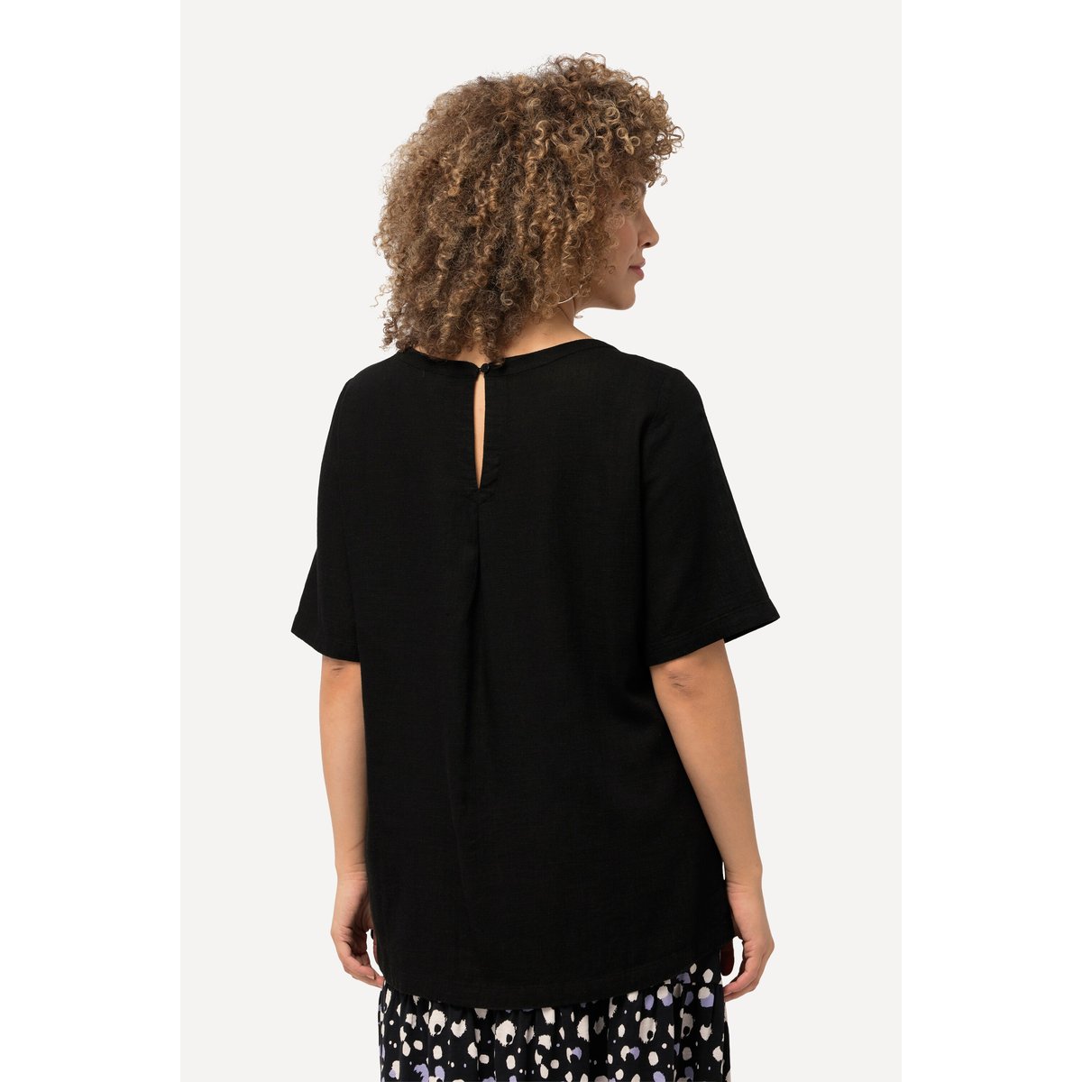 Blouse coupe évasée en lin mélangé noir, ULLA POPKEN