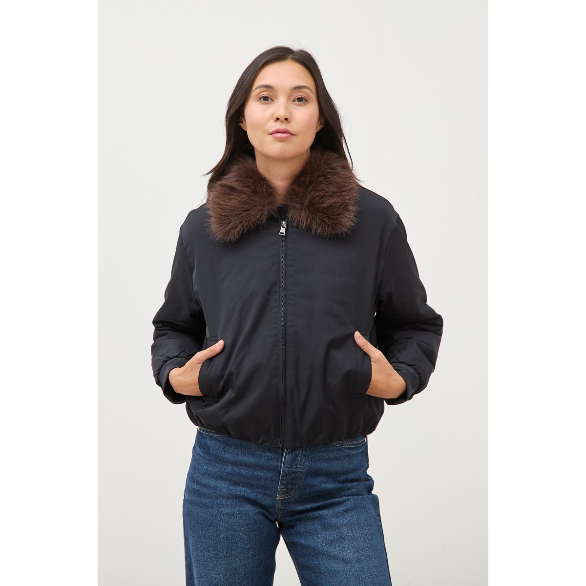 Blouson ample court col classique noir, BONOBO