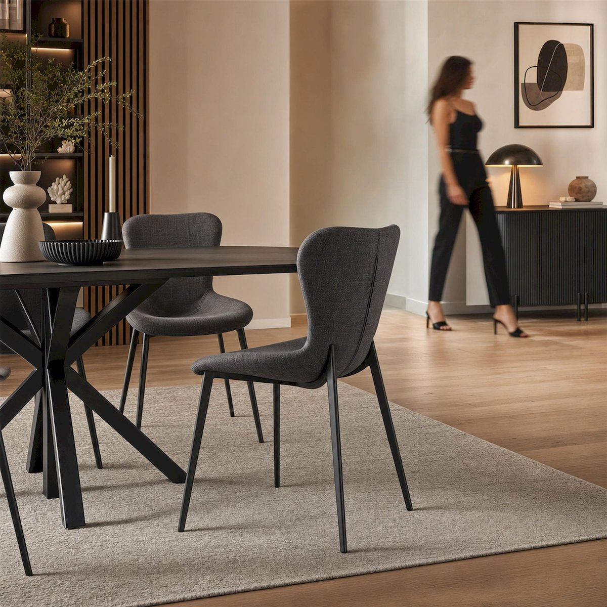 Chaise tapissée style scandinave graphite, RECOLLECTION