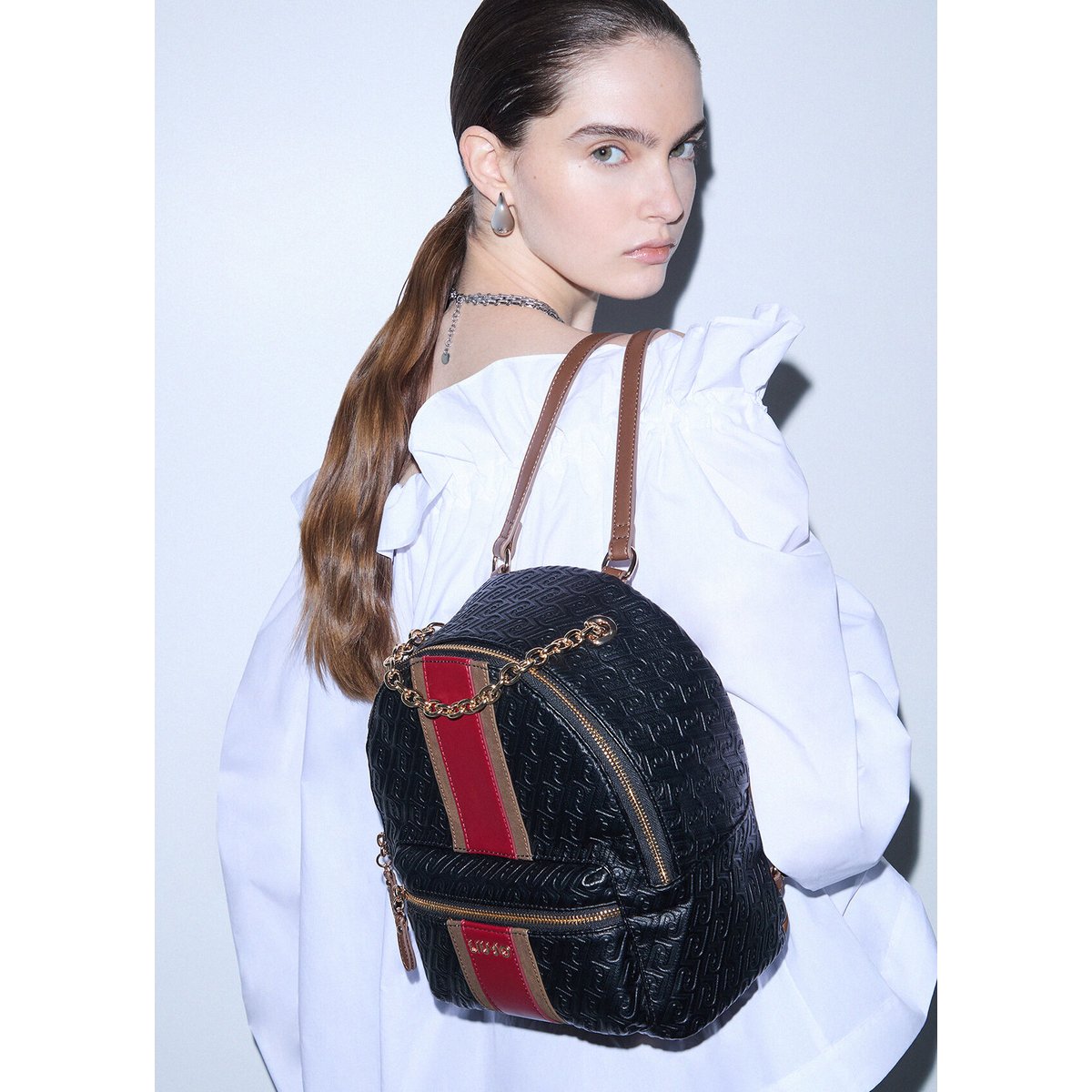 Sac à dos avec logo monogramme noir, LIU JO