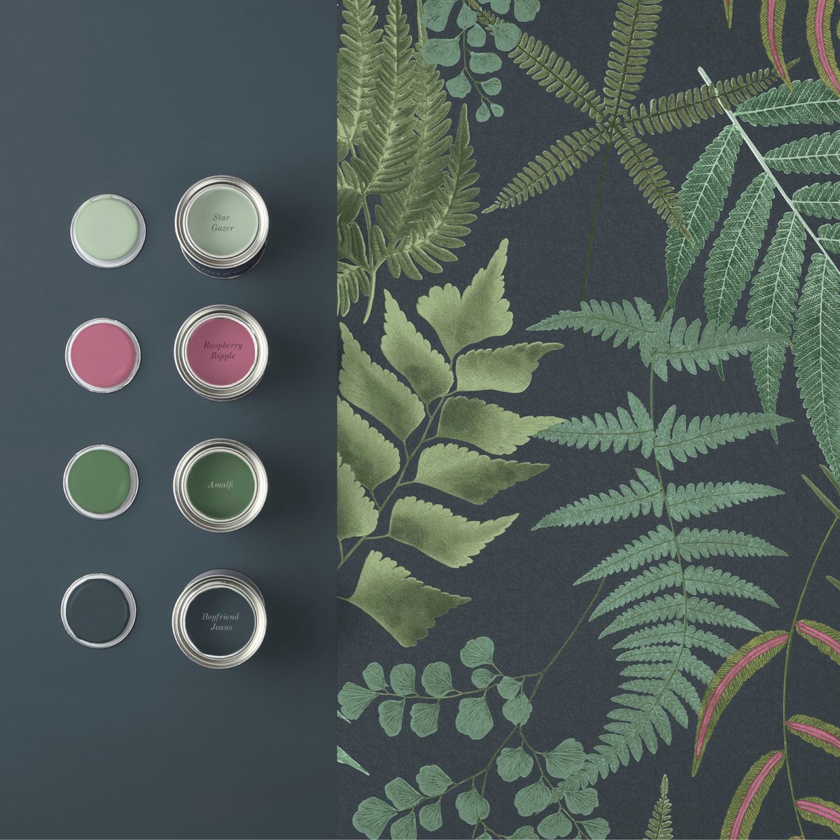 Papier peint Midsummer Fern Navy bleu, GRAHAM ET BROWN