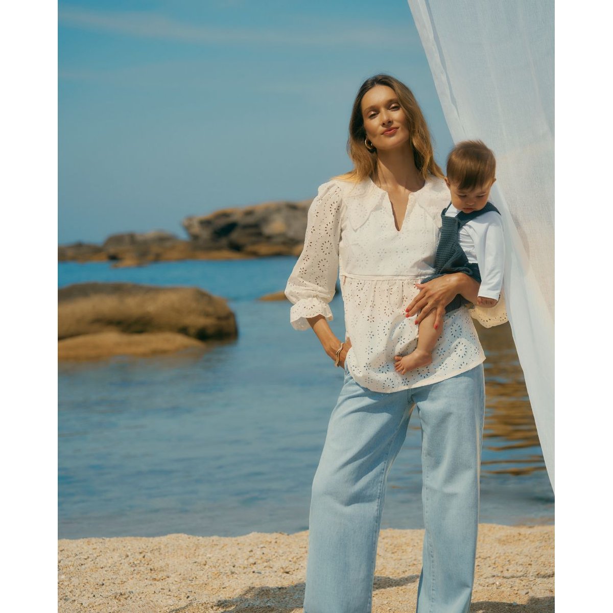 Blouse de grossesse et allaitement Clothilde blanc, CACHE COEUR