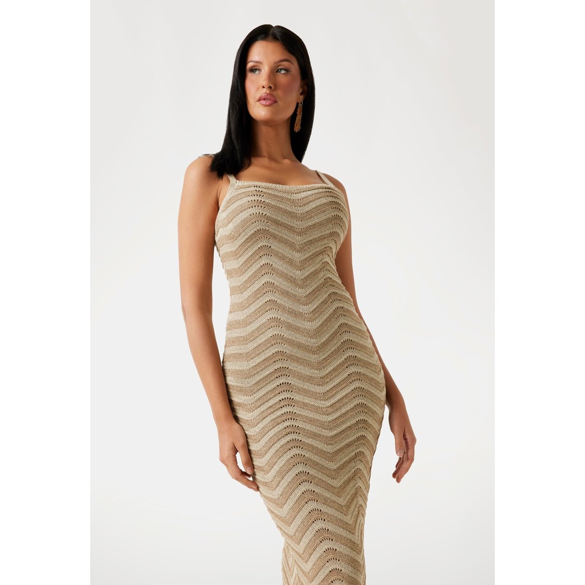 Maxi Robe Bodycon Chevron or, GUESS