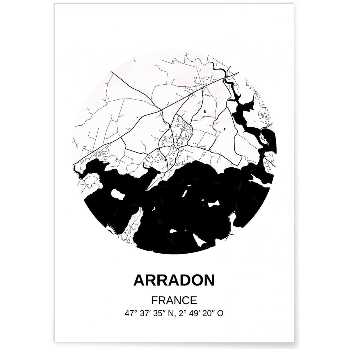 Affiche Carte Arradon blanc, L'AFFICHERIE
