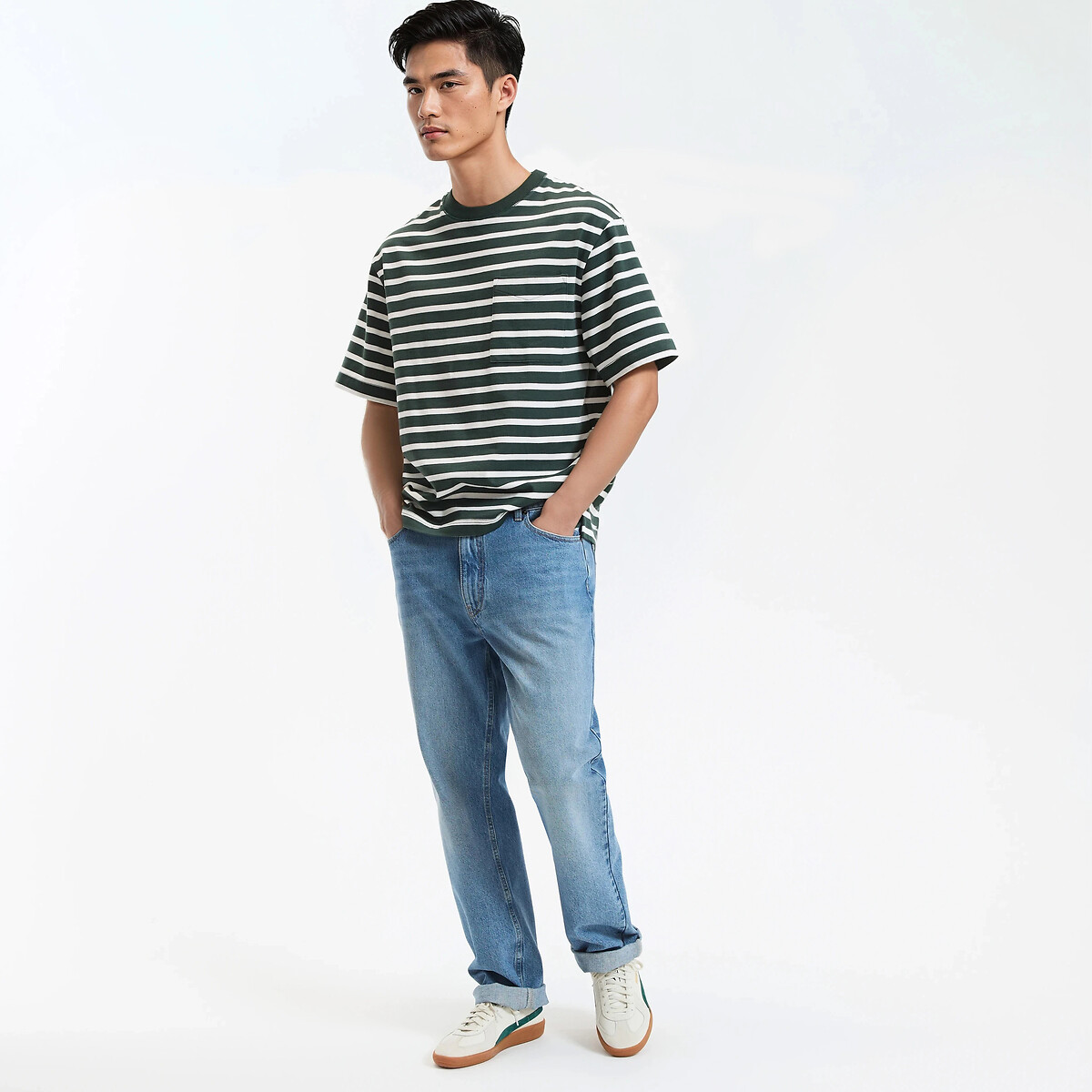 T-shirt oversize alla marinara verde rigato bianco, LA REDOUTE COLLECTIONS