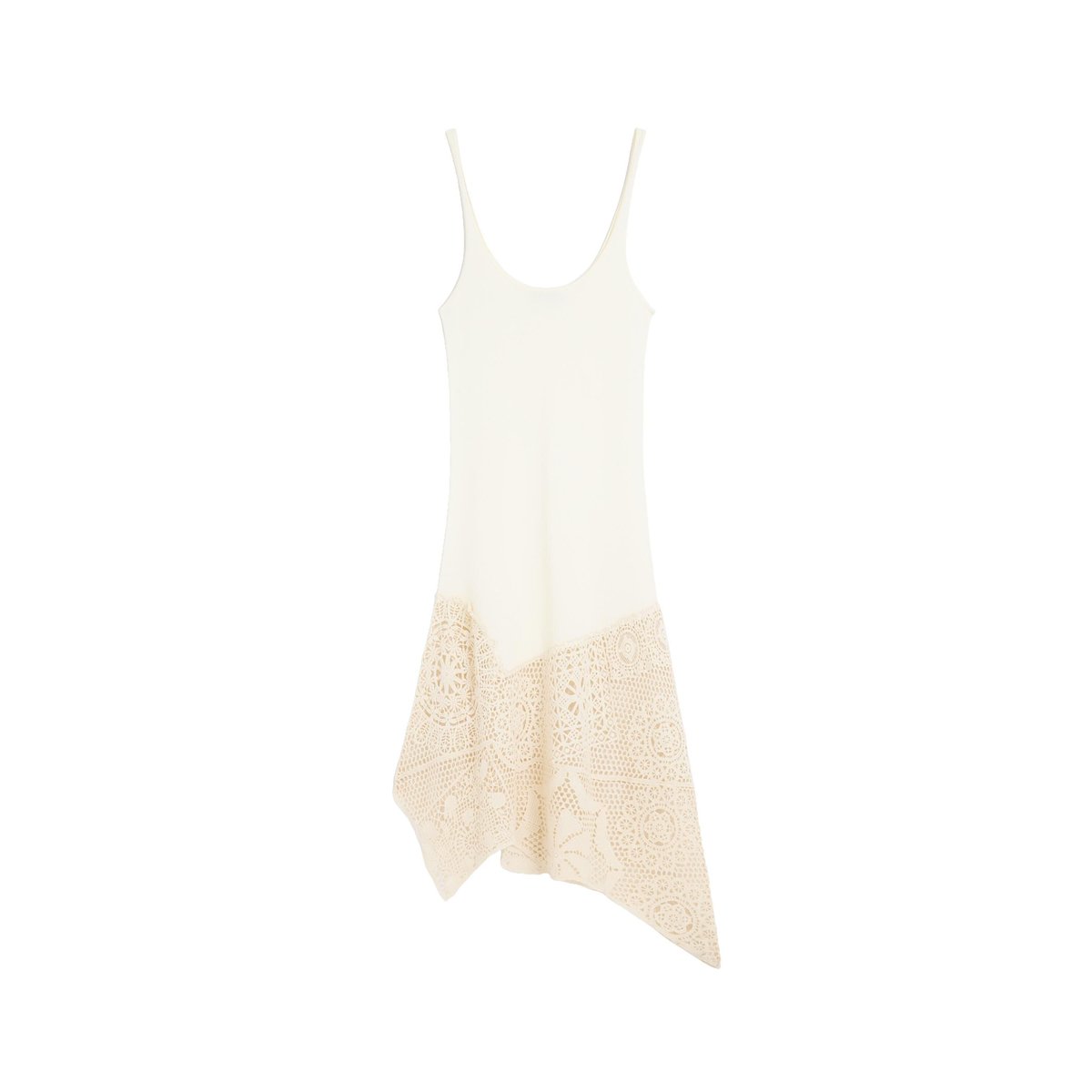 Robe asymétrique en crochet beige, DESIGUAL