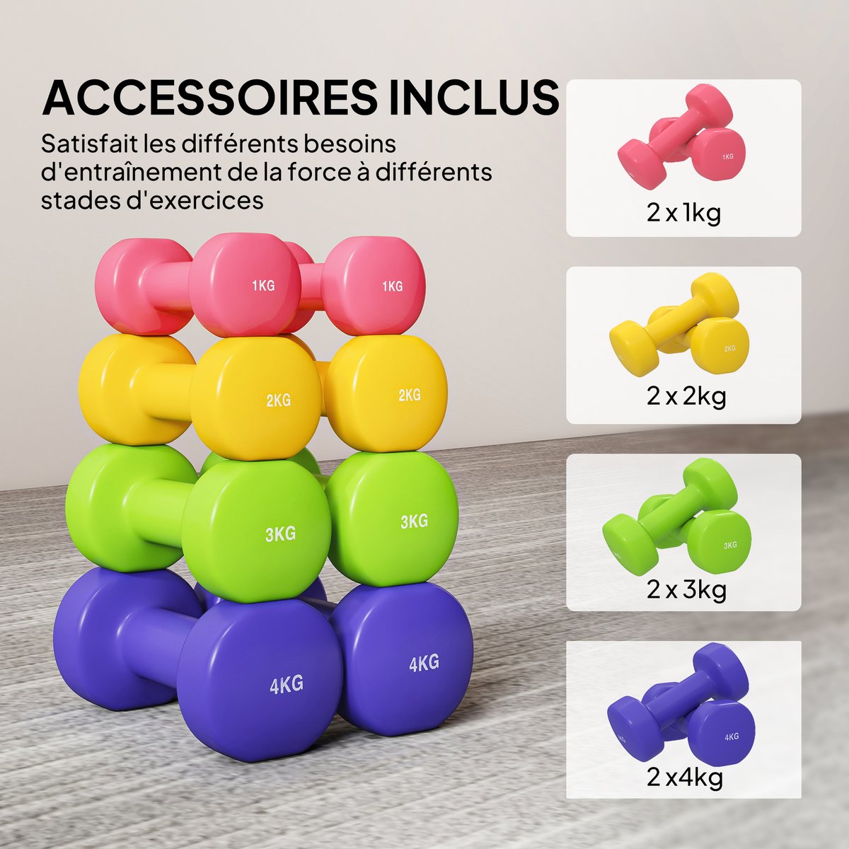 Haltère en caoutchouc Acier Rose, Jaune, multicolore, HOMCOM