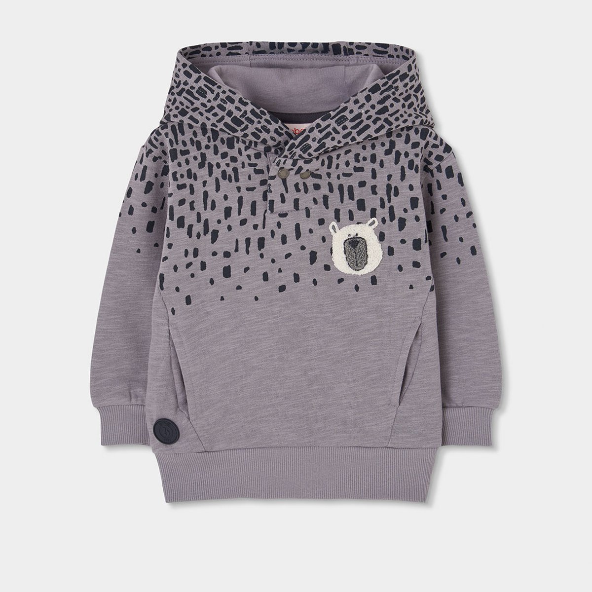 Sweat-shirt garçon molleton à capuche imprimée gris, BOBOLI