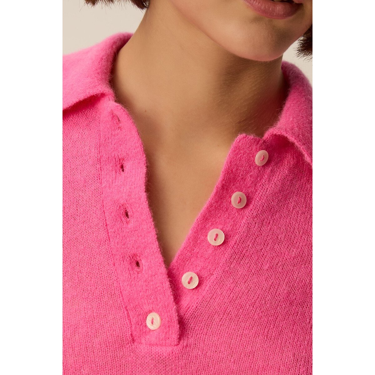 Pull col polo manches courtes, COWBOY rose, DES PETITS HAUTS