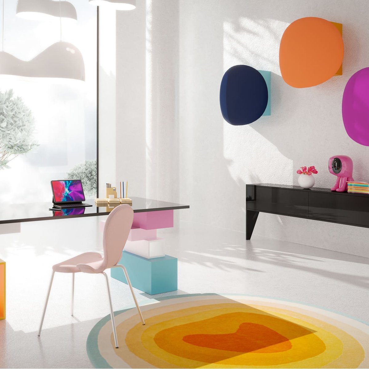 Tapis rond en laine, AURA jaune, KARE DESIGN