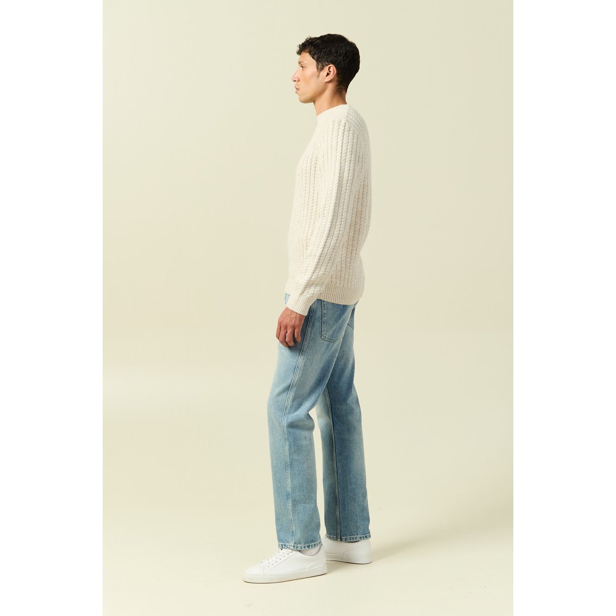 Pull col rond manches longues ecru, BONOBO