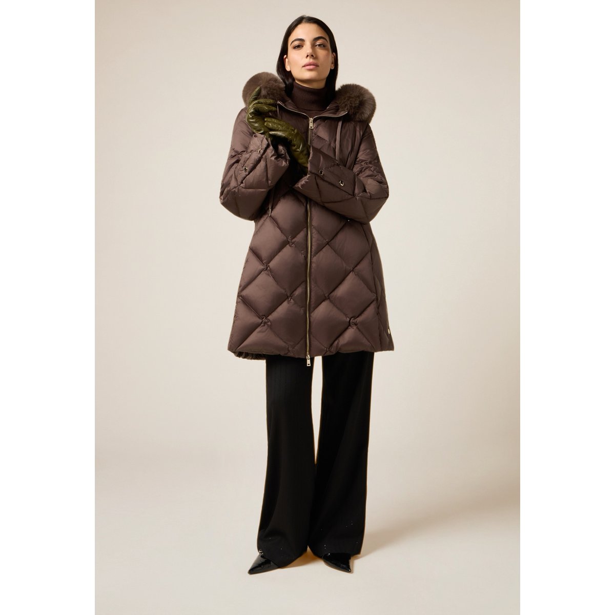 Veste matelassée midi rembourrée marron, OLTRE