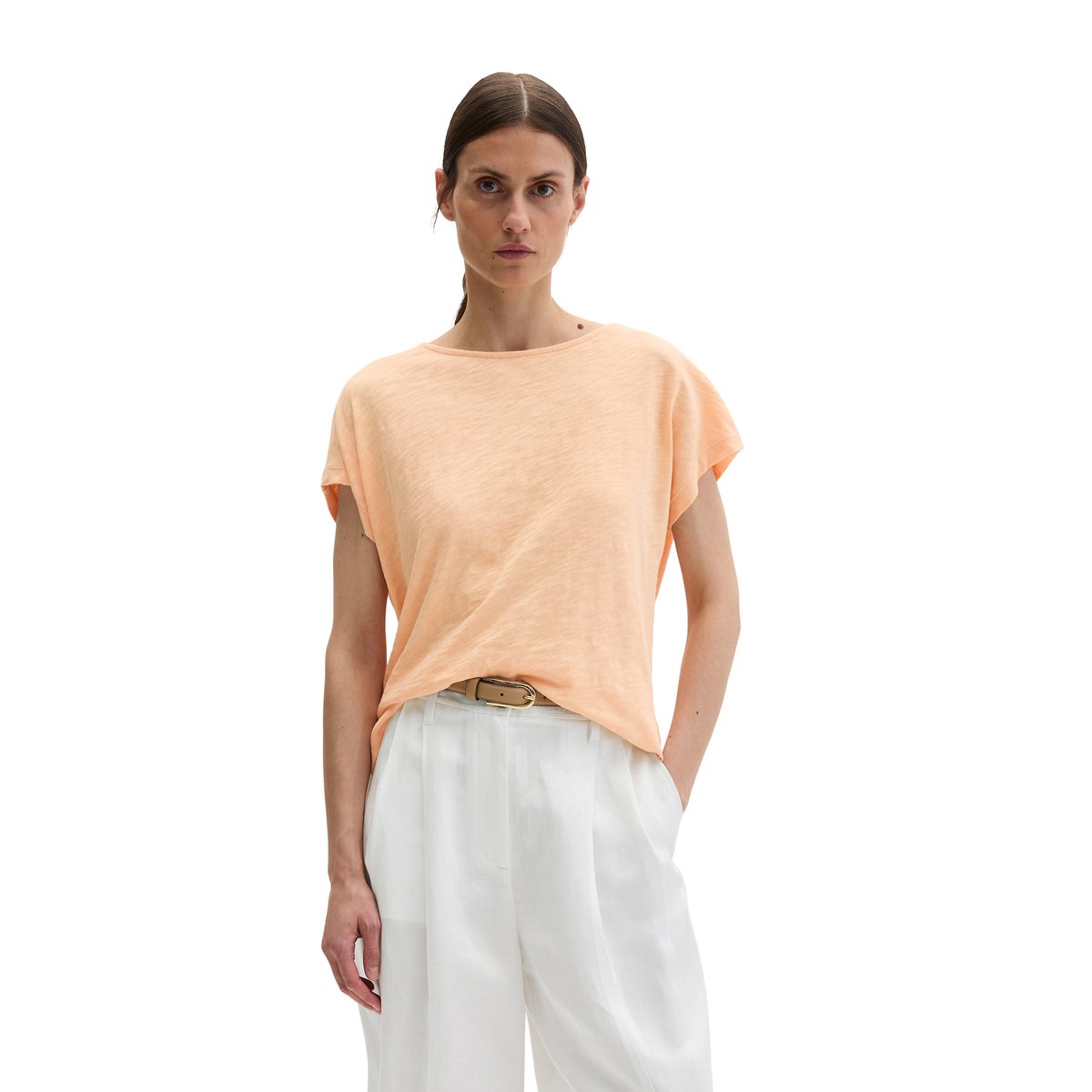 T-shirt DfC loose en jersey slub couleur pêche, MARC O'POLO