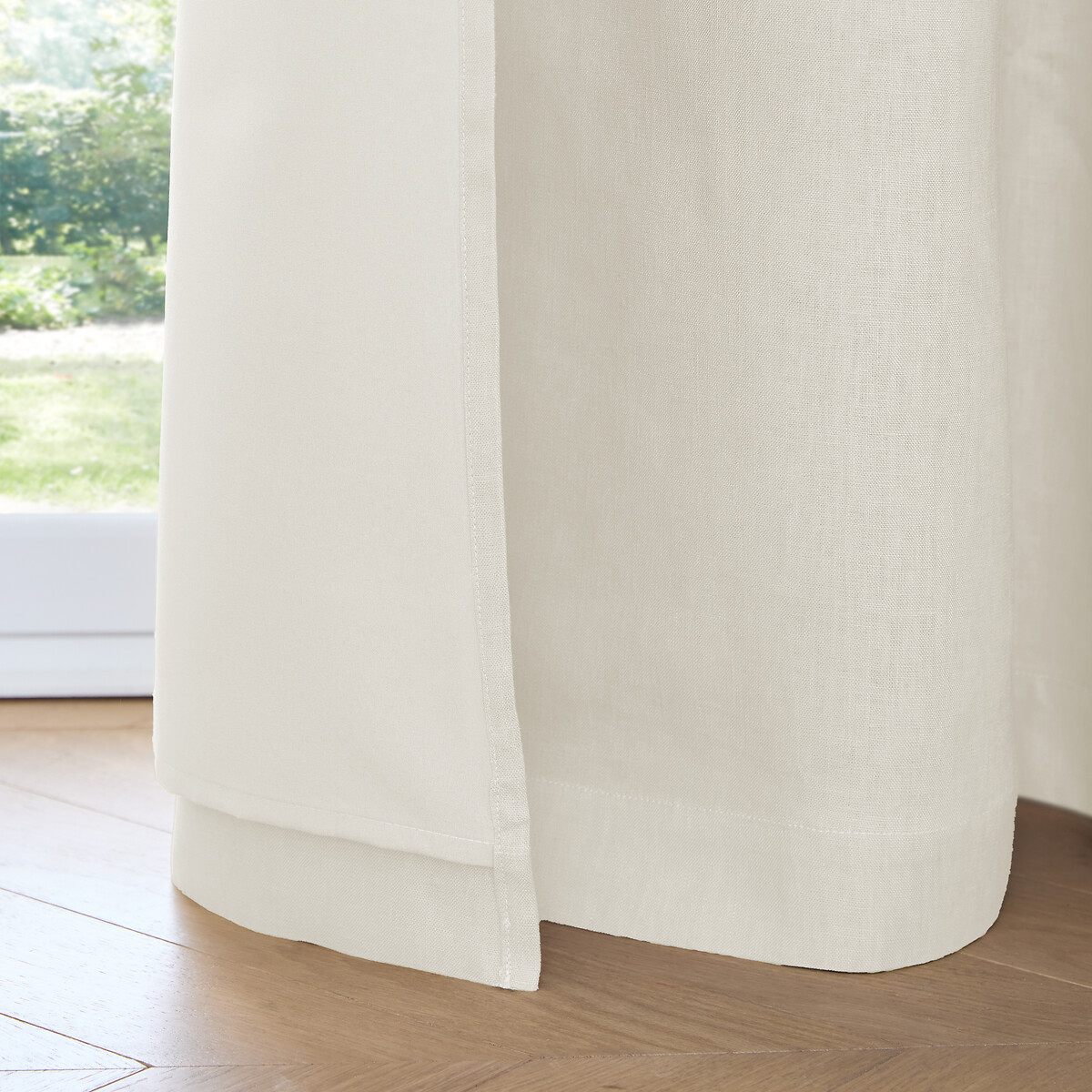 Tenda oscurante in lino lavato, passanti in pelle, Private bianco schiuma, AM.PM