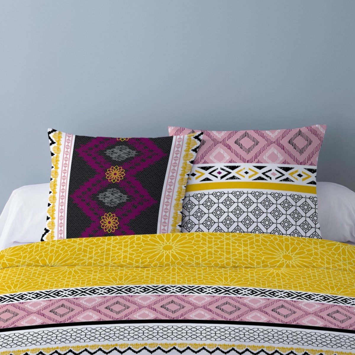 Housse de couette 240x220 RAZO + 2 taies 100% coton jaune, DECORATIE