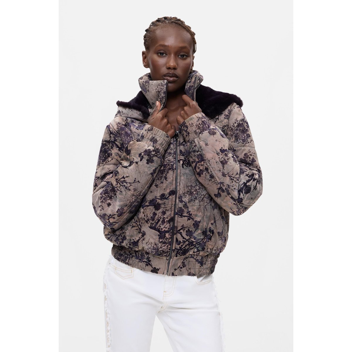 Manteau matelassé court floqué noir, DESIGUAL