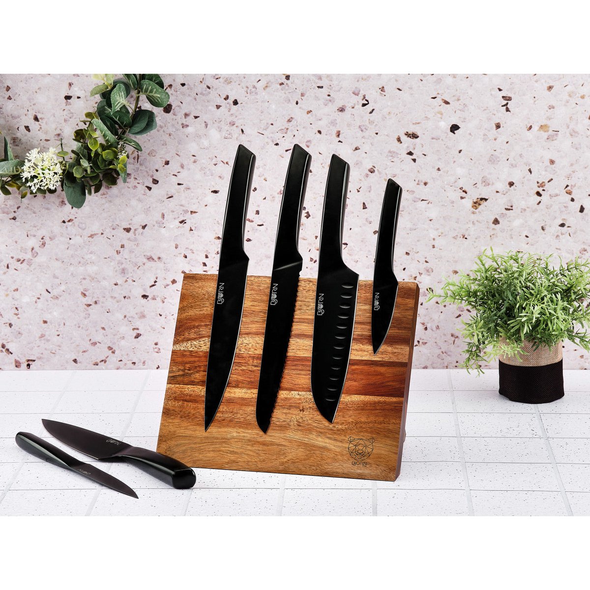 Lot de 7 couteaux de cuisine en inox, NUDE noir mat, BJORN