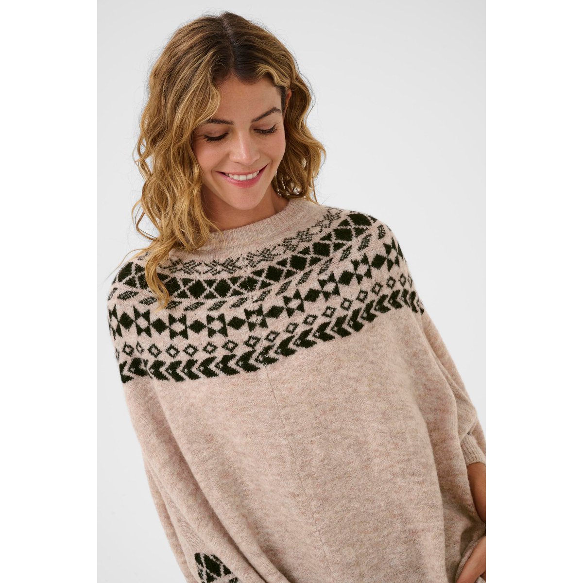 Poncho beige ancient scroll jaquard, CREAM