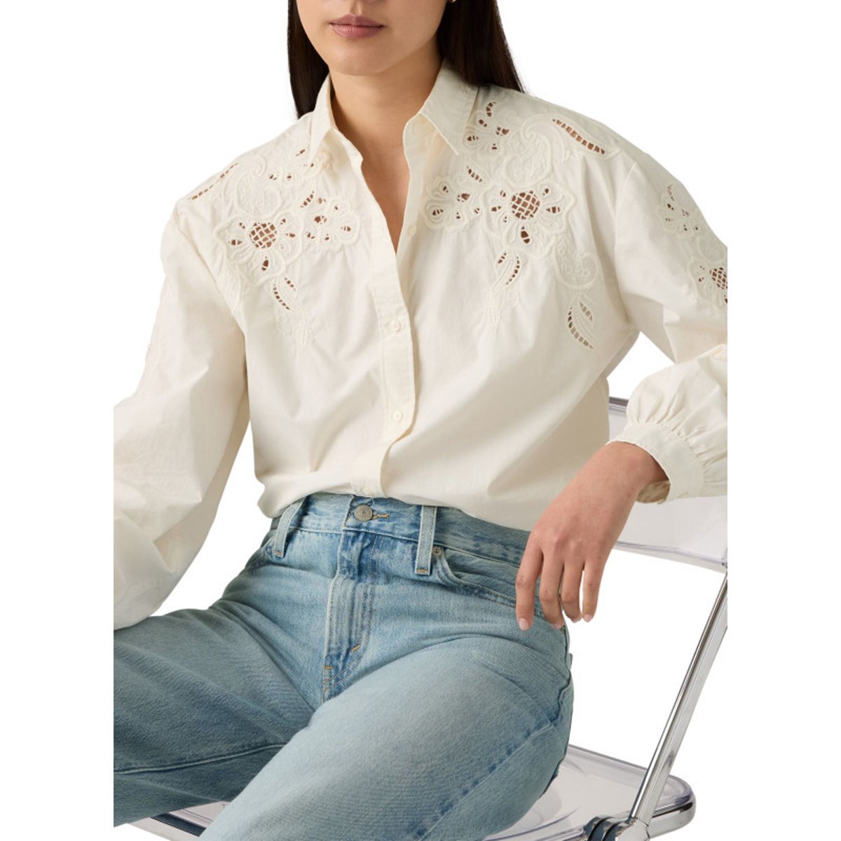 Chemisier en coton écru uni avec un col chemise et des détails brodés écru, LEVI'S