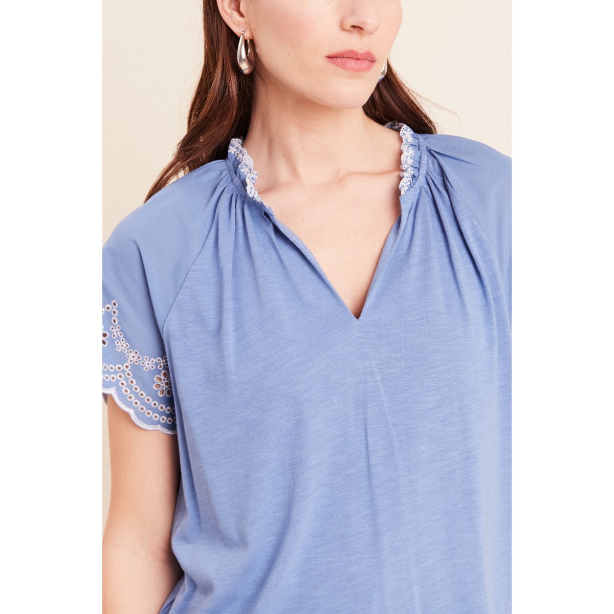 Blouse col tunisien manches courtes bleu ciel, BREAL
