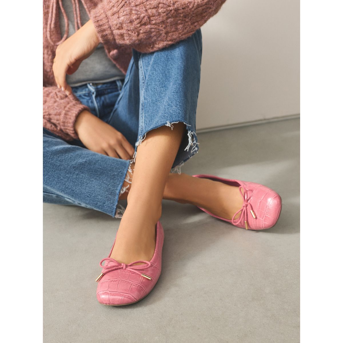 Ballerines forever comfort® à bout carré crocodile rose, NEXT