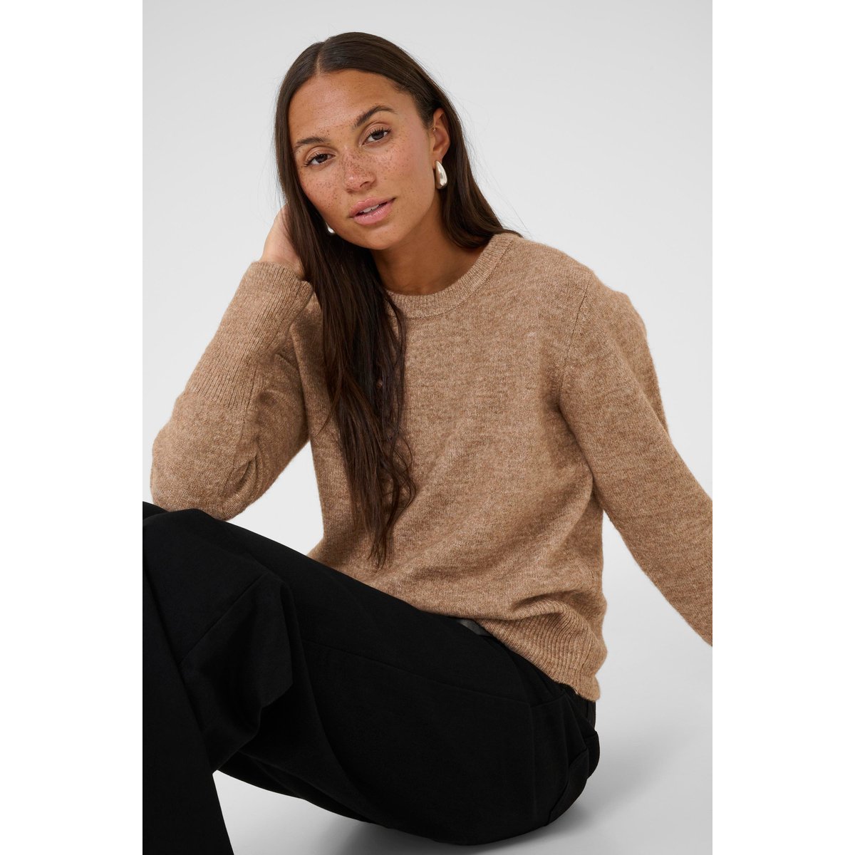 Pullover tricoté marron toasted coconut melange, KAFFE