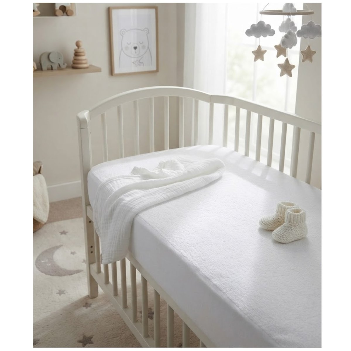 Protege matelas en molleton 140 x 190 cm Carlyne blanc, EDEN