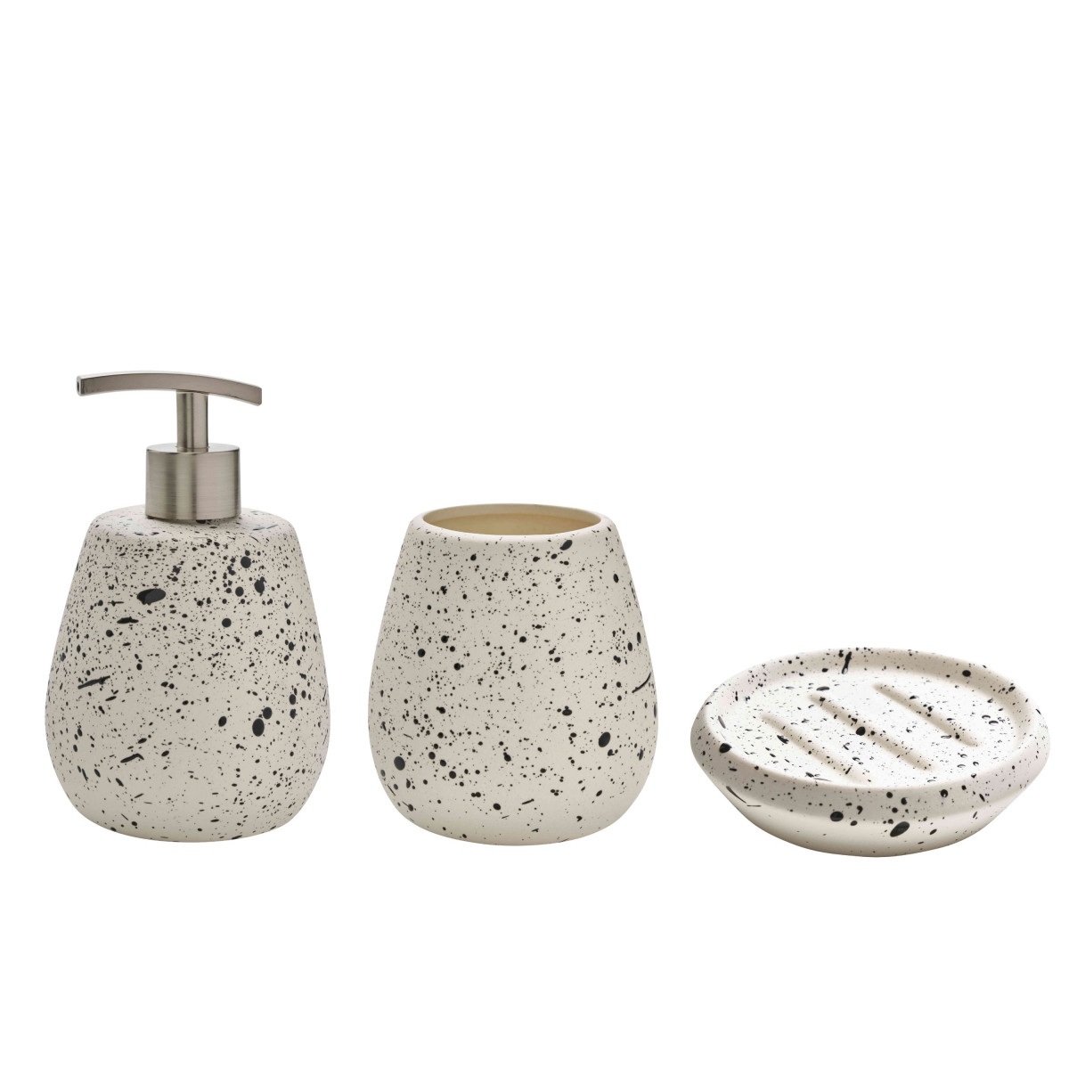 Set salle de bain moucheté 3 pièces céramique DEMY blanc, GUY LEVASSEUR