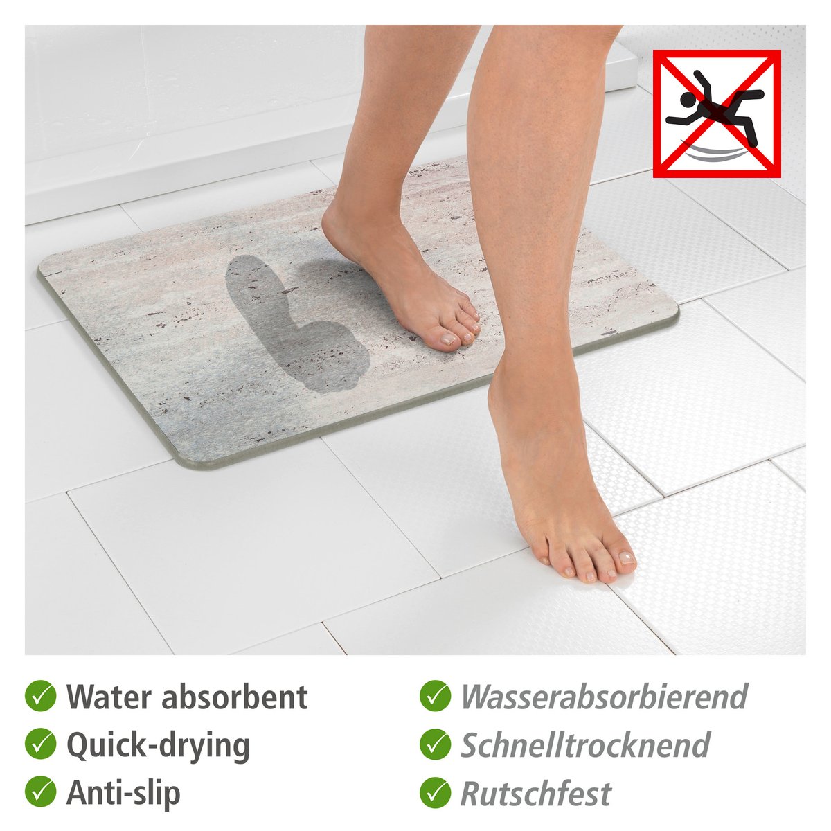 Tapis de bain antidérapant en diatomite PUNA beige, WENKO