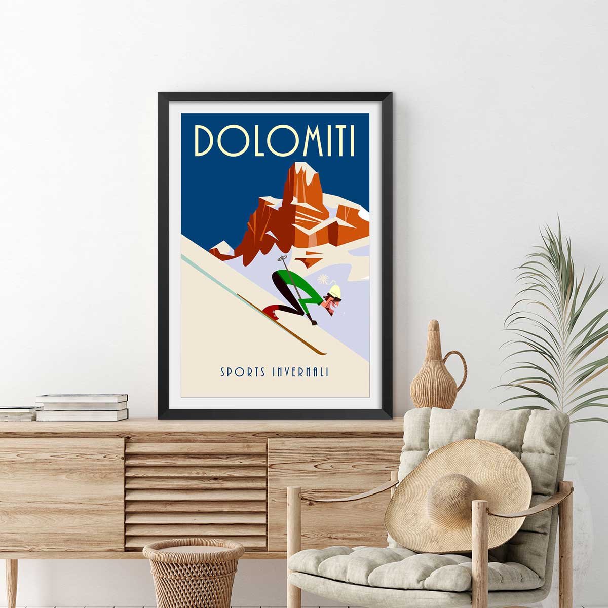 Poster ski et dolomites affiche + cadre en bois - noir, HEXOA
