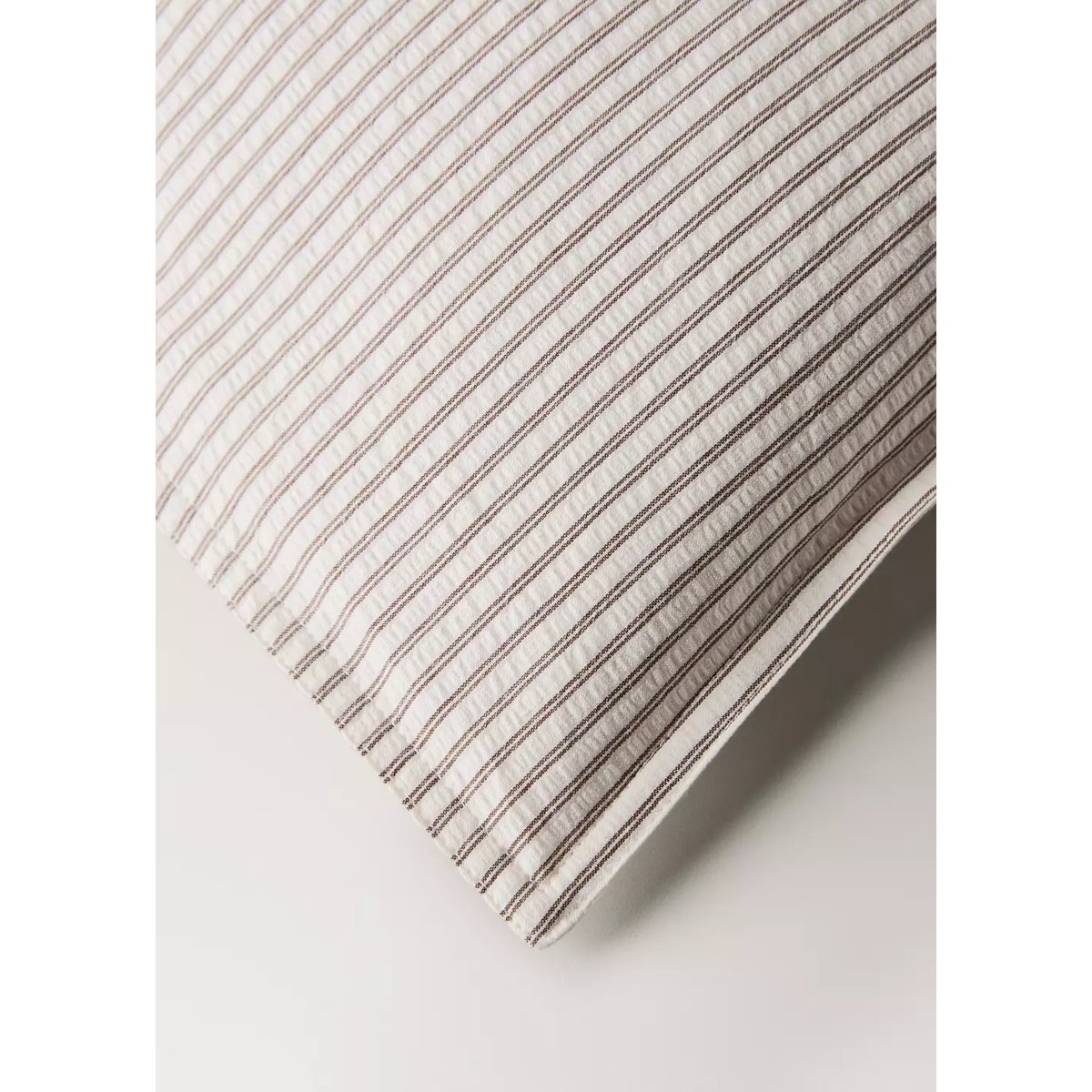 Housse de couette coton seersucker à rayures fines lit 135/140 cm café, MANGO HOME