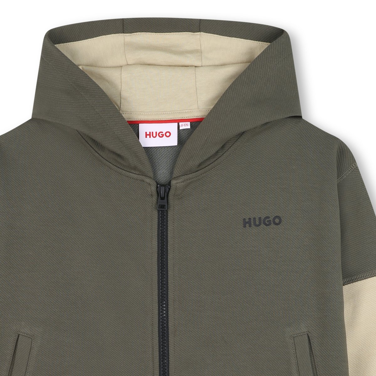 Cardigan con cappuccio beige kaki, HUGO KIDSWEAR