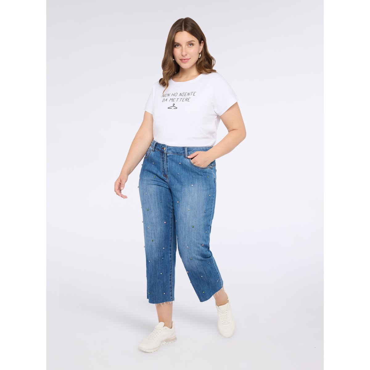 Jean court avec applications de strass light - blue, FIORELLA RUBINO