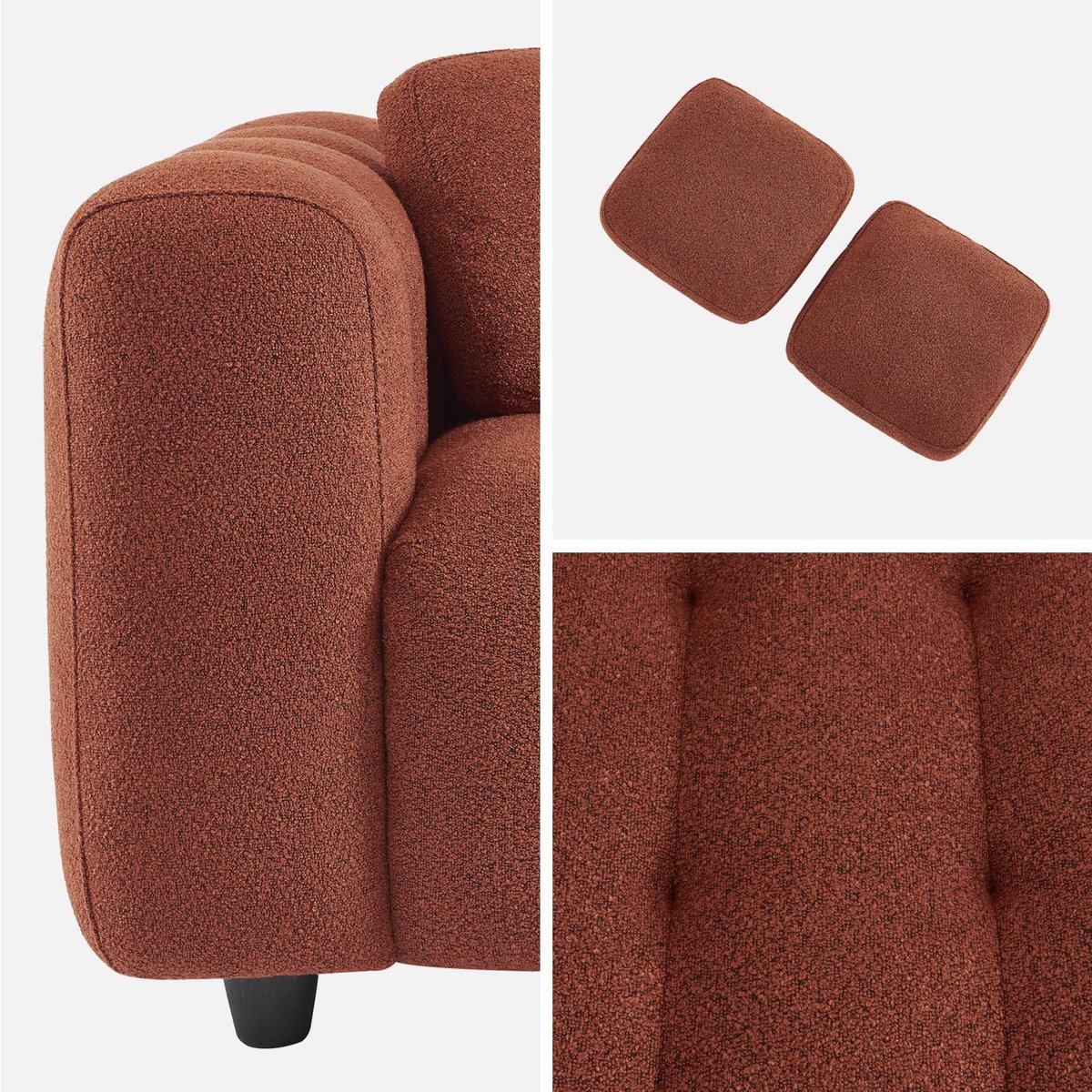 Canapé 2 places bouclette texturée capitonnée LEON terracotta, SWEEEK