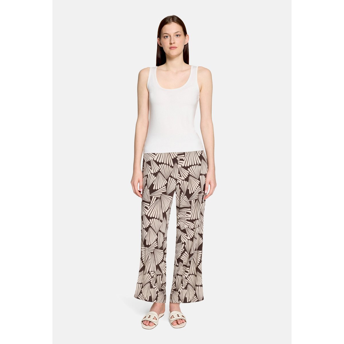 Pantalon Marlene à taille élastique marron/beige, BETTY BARCLAY