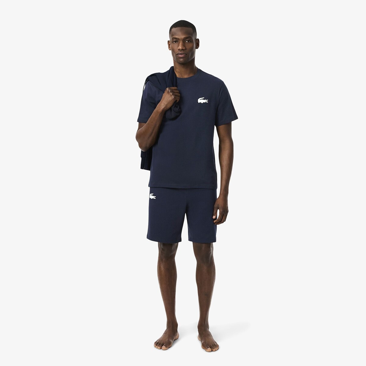 Pantaloncini da casa in felpa navy, LACOSTE