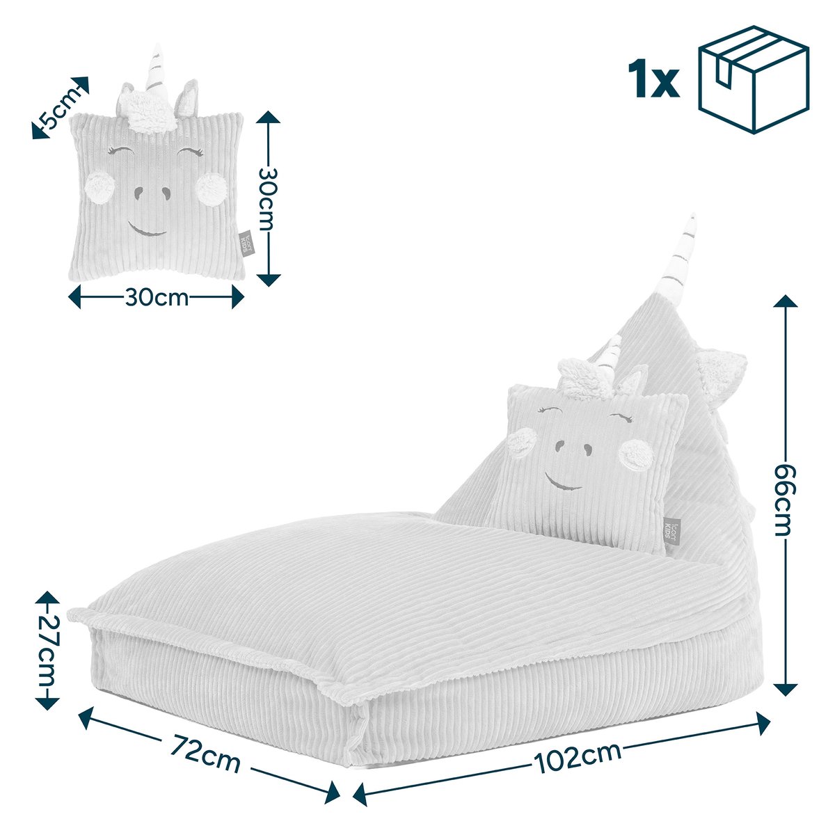 Pouf chauffeuse animal avec coussin licorne pour enfant en velours côtelé Oeko-Tex® lilas lilas licorne, ICON