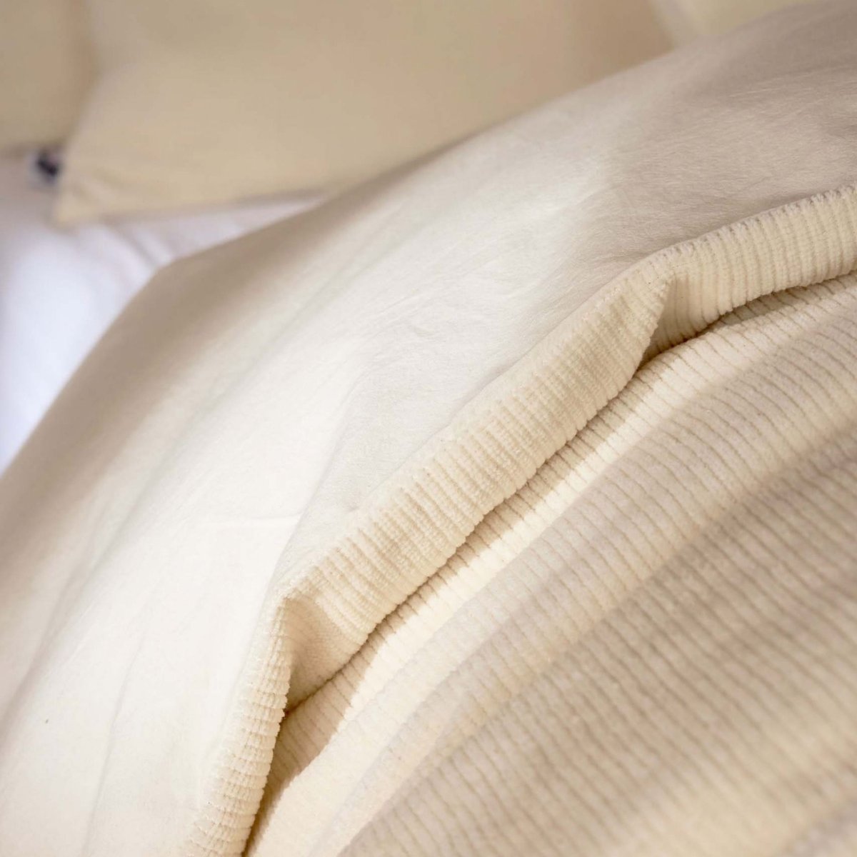 Housse de couette velours de coton côtelé ecru, TERRE DE NUIT