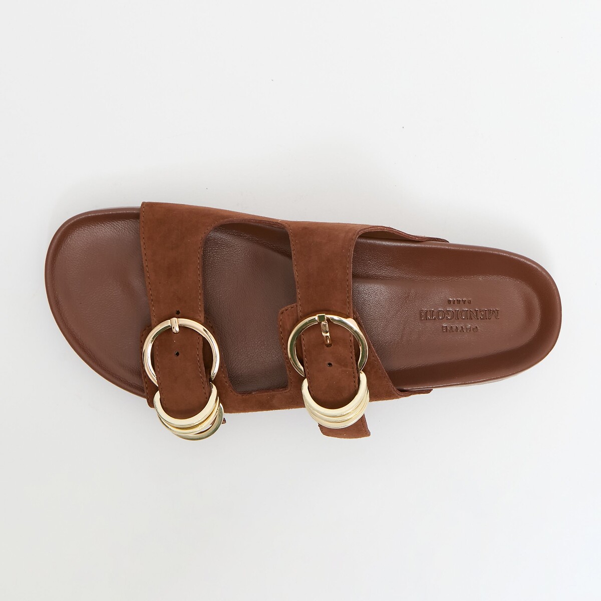 Platte sandalen van suède met bandjes, CLINK koffie, PETITE MENDIGOTE