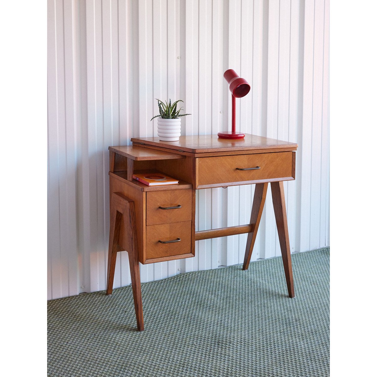 Bureau scandinave en bois Yvan N°571 - Bon état bois clair, DEBONGOUT