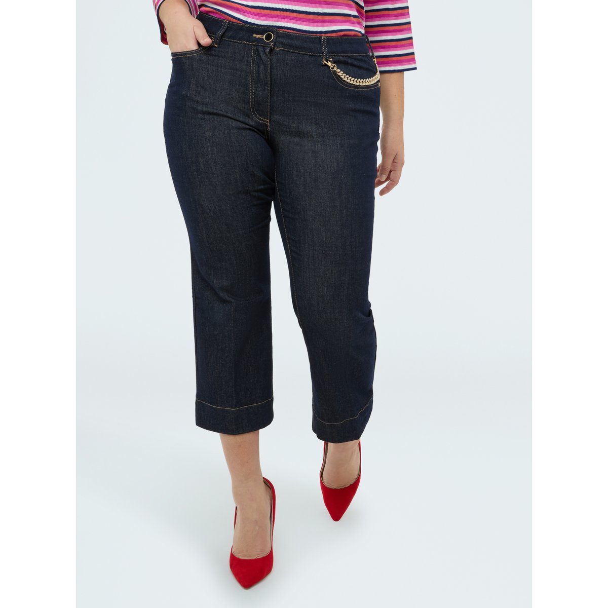 Jean Kick Flare avec chaînette décorative bleu, FIORELLA RUBINO